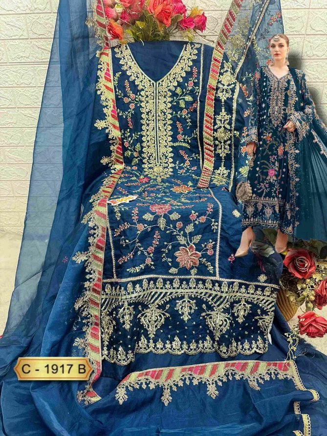 C 1917 Rosemeen By Fepic Organza Embroidery Pakistani Suits Wholesale Market